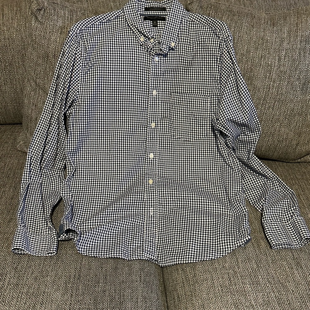 Banana Republic Navy and White Gingham Button-Down Shirt